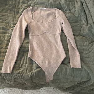 Abercrombie & Fitch Taupe Long Sleeve Bodysuit